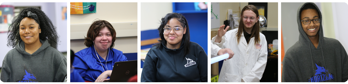 Collage of five individual student portraits
